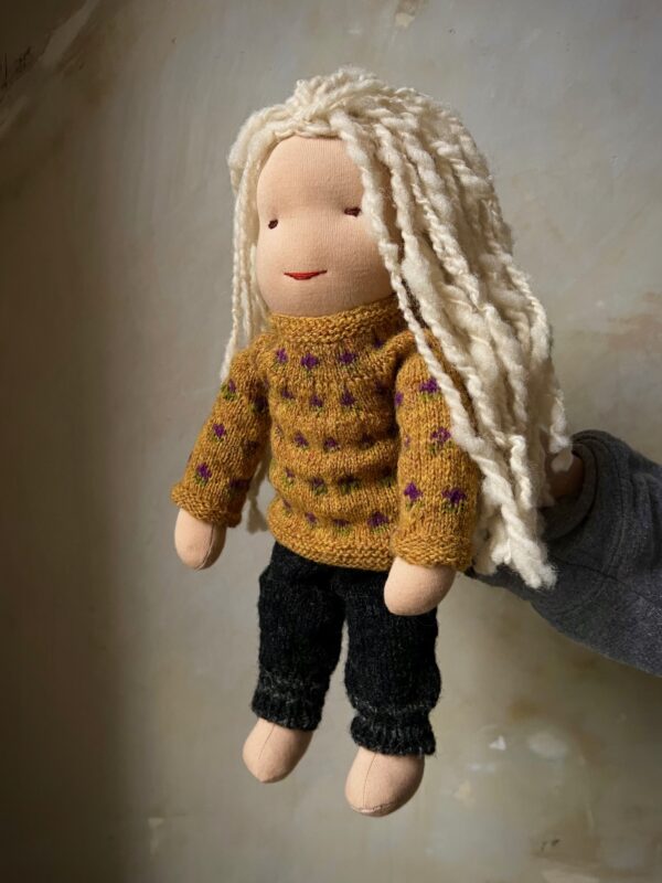 Doll 35cm tall with knitted clothes and handspun hair - Image 2